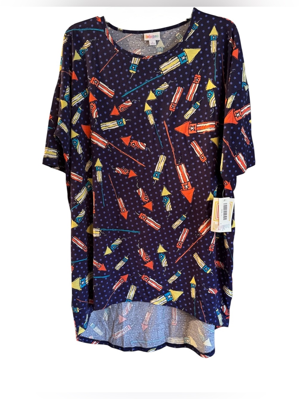 NWT LuLaRoe Navy Tunic with Red, Yellow & Teal Rocket Print